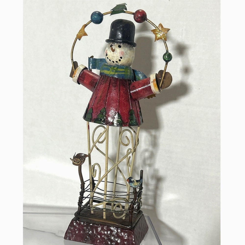 Vintage 10" Metal & Resin Christmas Snowman Figurine Holiday Decor